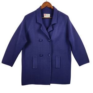 Gina Teresa Vintage 1960’s Merino Wool Blazer/Cardigan Women's SZ 16 Blue EUC